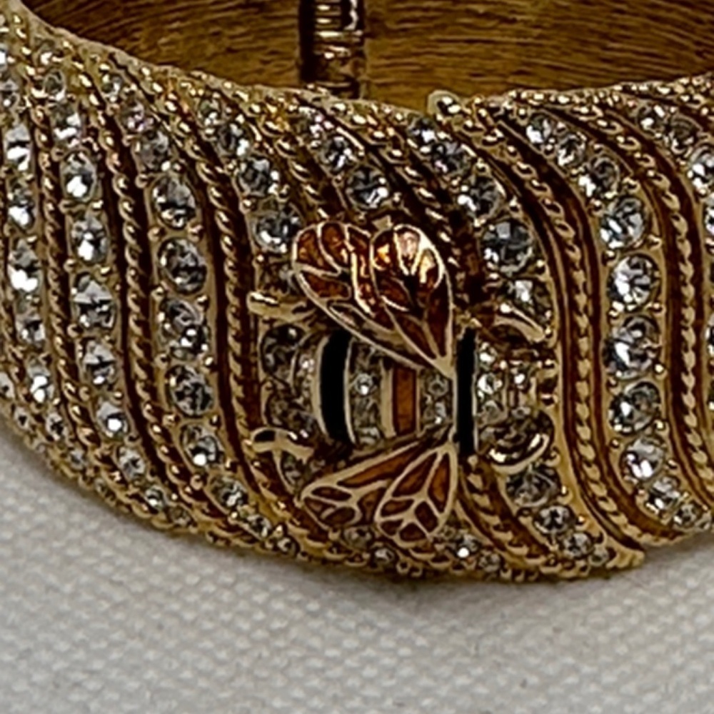 Kate Spade Through the Looking Glass Bee Cuff Gold and Crystal Hinged Bracelet - Picture 6 of 6